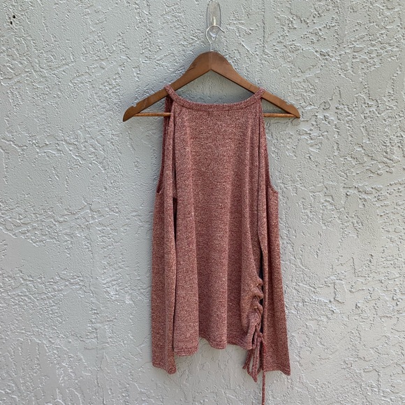 Fashion Nova Cold Shoulder Red Marled Sweater sz L - Picture 2 of 8